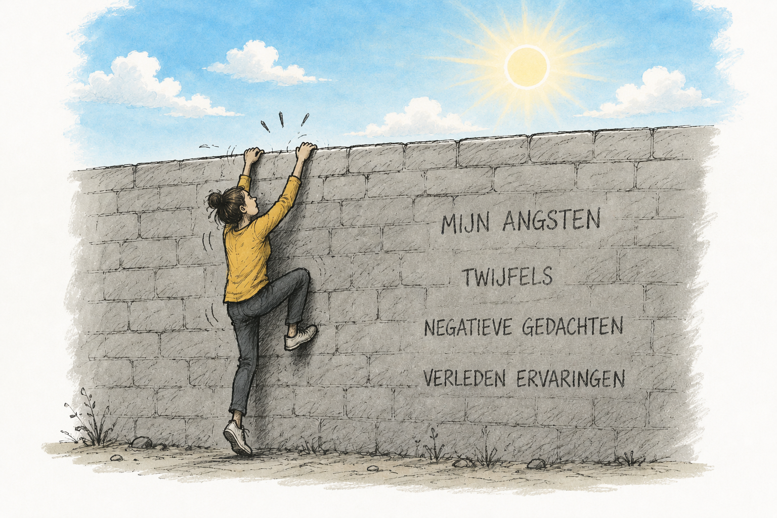 muur van angst met zon