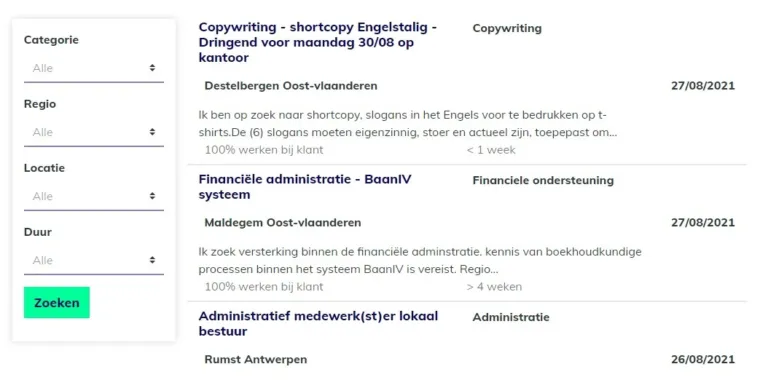 overzicht jobsites